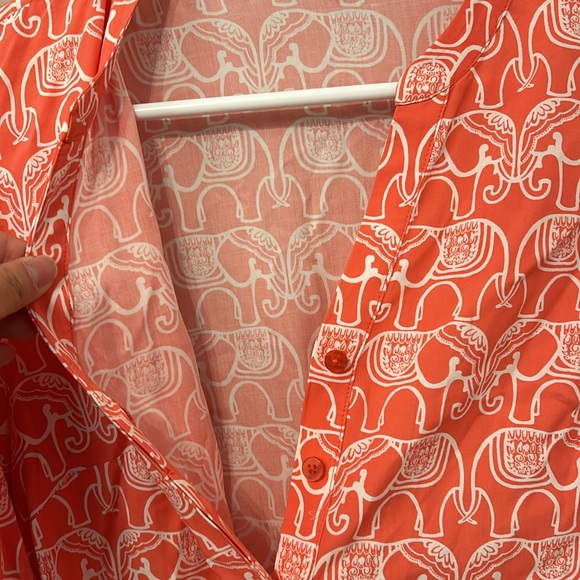 Crown & Ivy Long Sleeve Roll Tab Coral Orange White Novelty Print Size 6 Dress - Picture 10 of 10